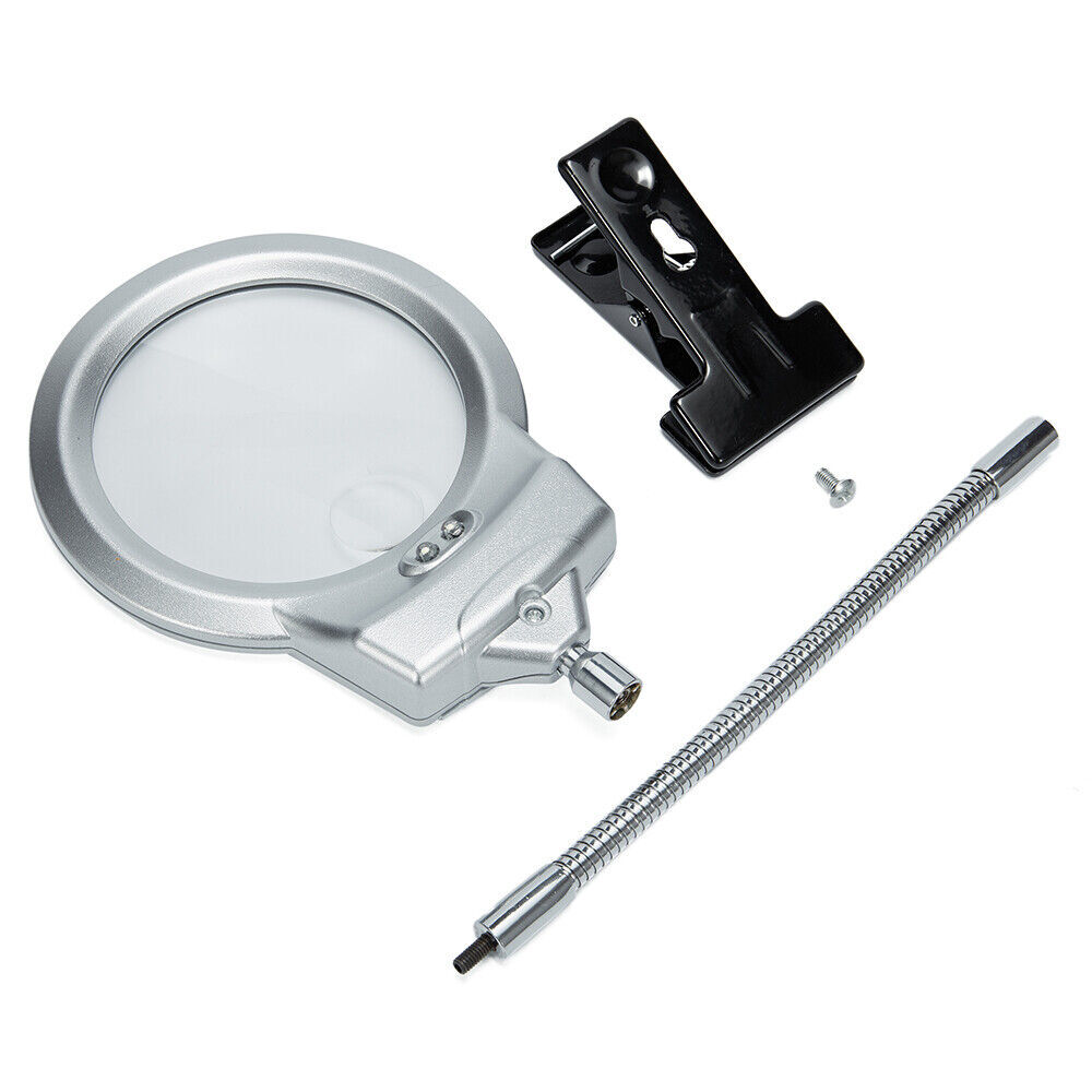 Magnifying Glass LED Light Hands Free Desk Lamp with Clamp Reading Close Work