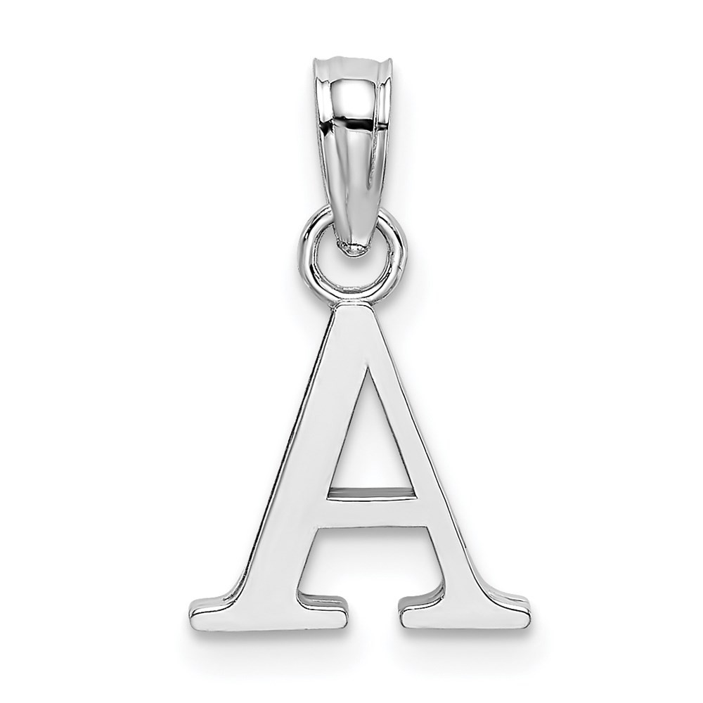 14K White Polished Block Letter A Initial Pendant