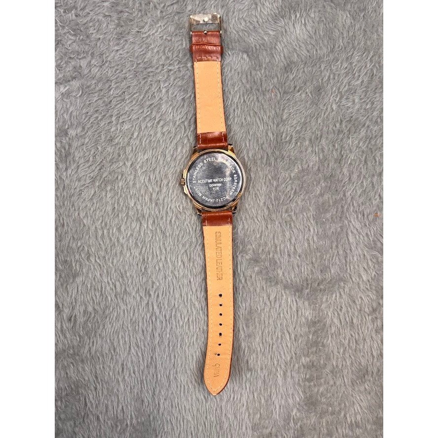 Accutime Watch Corp Stainless Steel Caseback Gold Tone Black Face