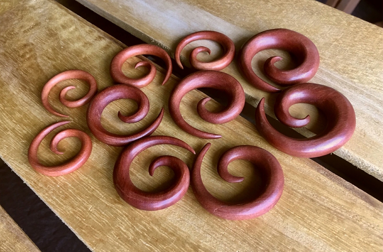 PAIR Sawo Wood Spiral Tapers Organic Plugs Tunnels Earlets Gauges