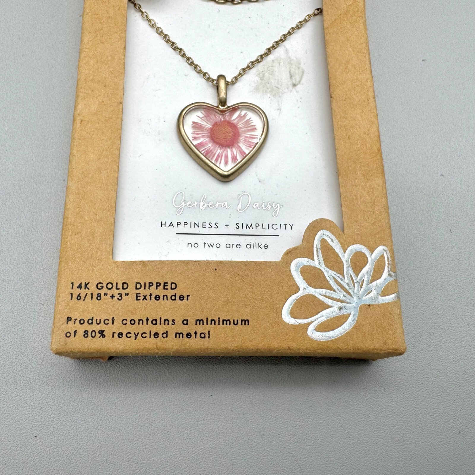Bella Una With Bellisima Necklace Gerbera Daisy Heart Pendant Gold Tone Chain 17