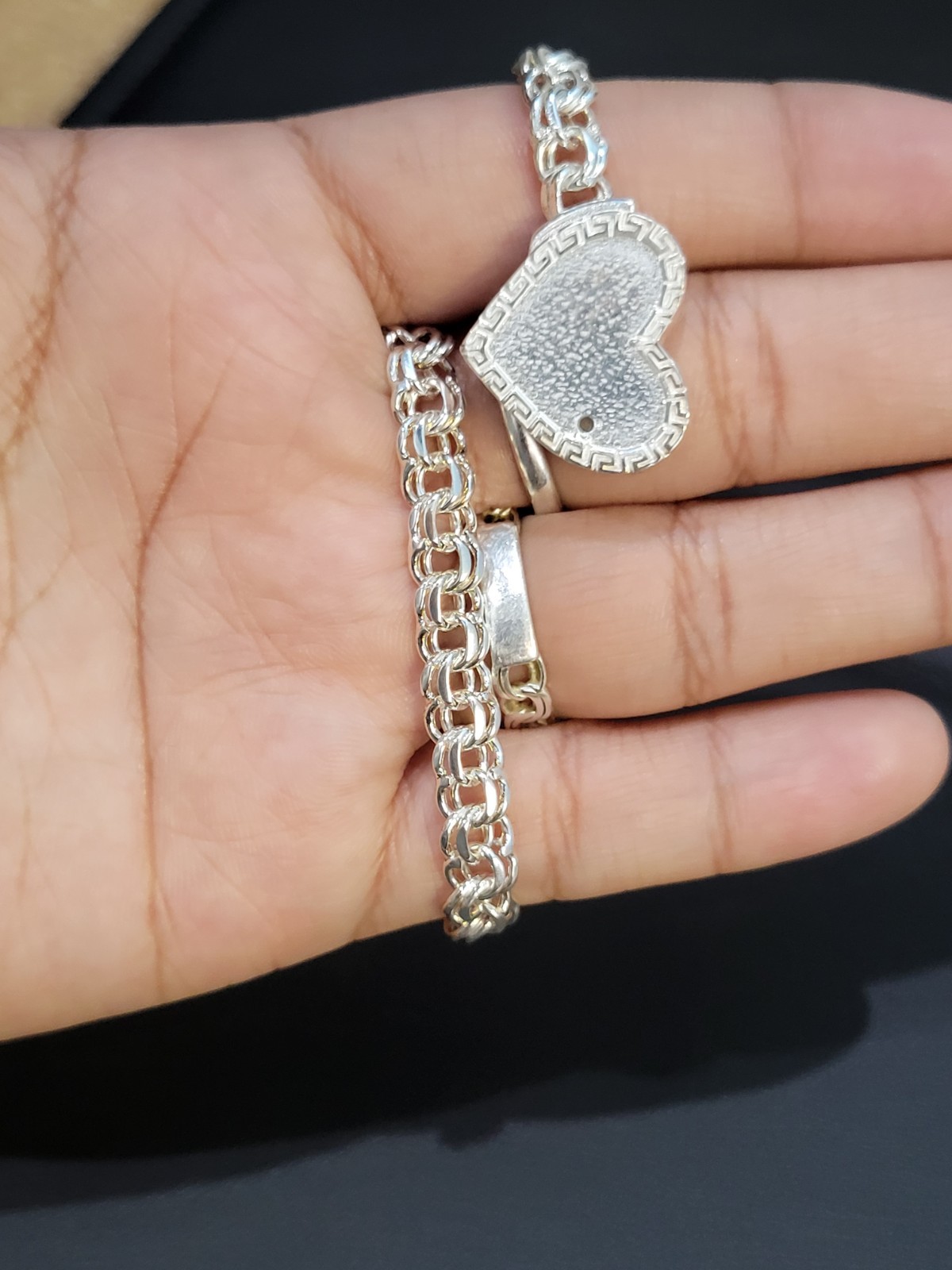 925 sterling silver Chino Link 8″ 6mm 19.58g Greek Heart Lock Bracelet Ladies!