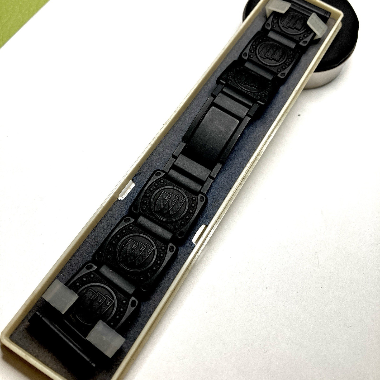 21.5mm Japan Matte Black Watch Band NOS LAMP Art Deco Medallion Bracelet Clasp
