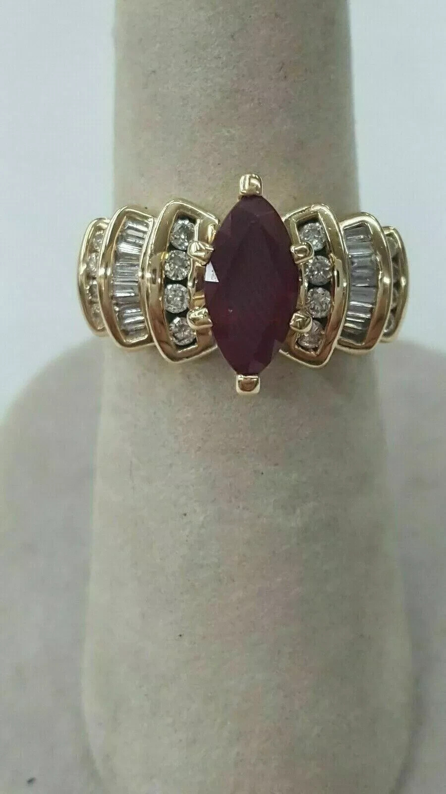 Marquise Cut Garnet & Lab Created Diamond Wedding 14Ct Yellow Gold Filled Ring
