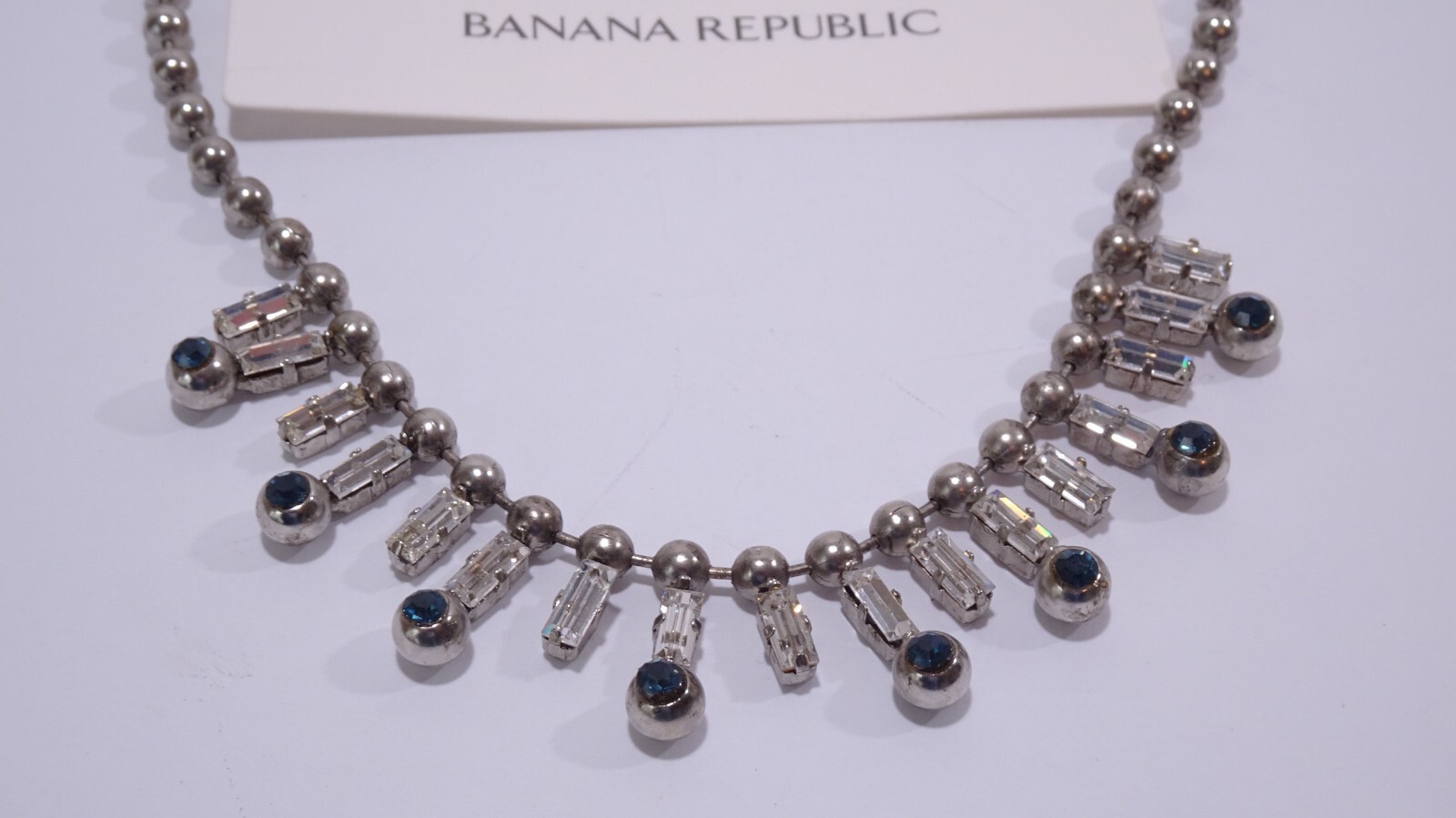 Banana Republic Women’s Antique Ball Grey Crystal Stick Ball Necklace NWT 58