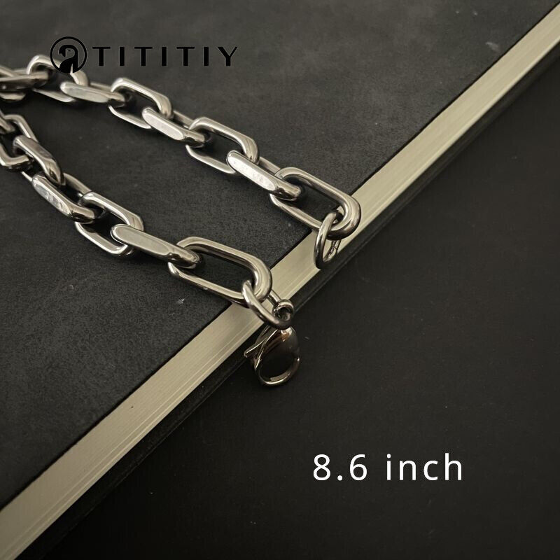 New 8mm Pure Titanium Chain Bracelet Men Women Flat O-Chain Anti Allergy 8.6inch