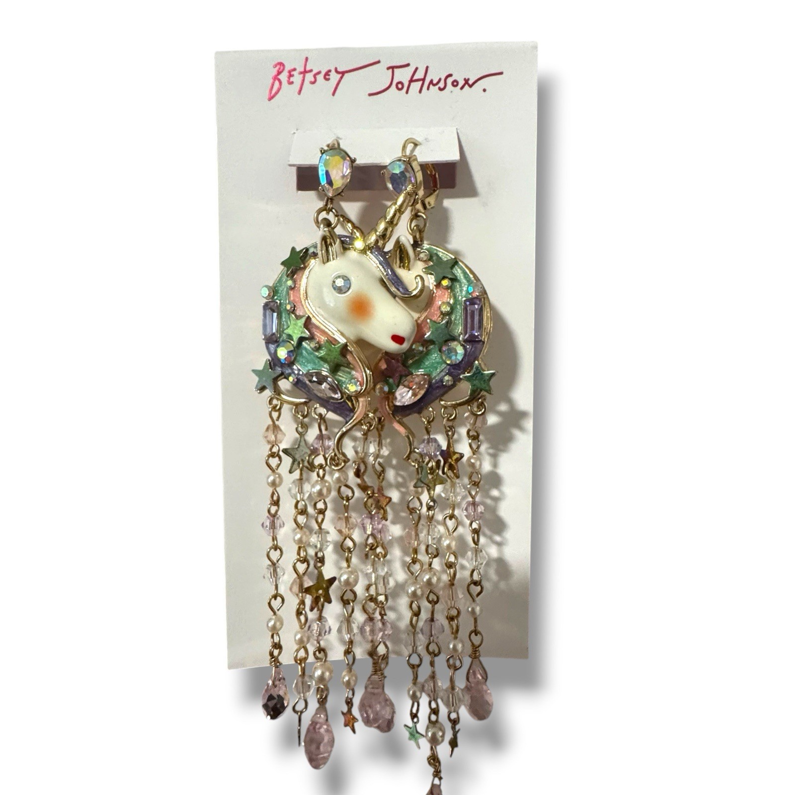 Betsey Johnson Unicorn Earrings, Dangly Gold tone earrings