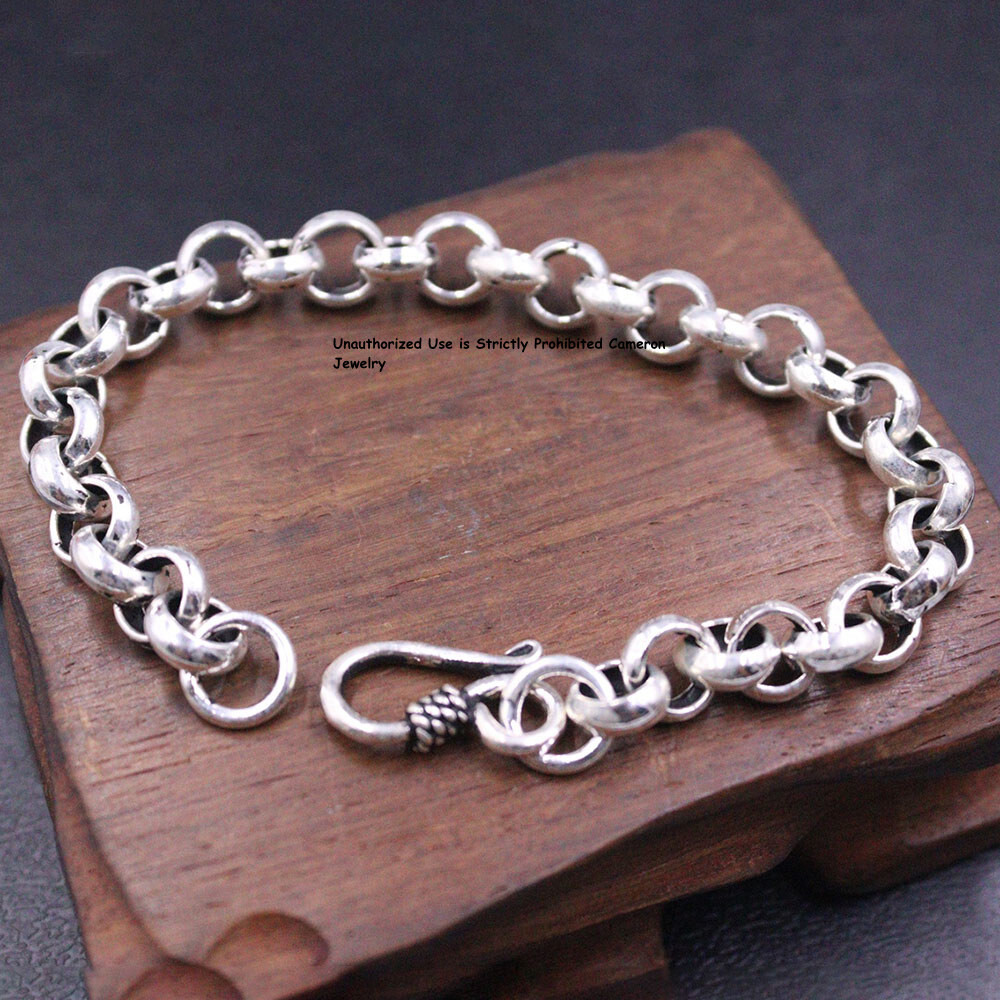 Pure S925 Sterling Silver Chain Men’s 10mm Cable Link Bracelet 25-26g 7.6inch
