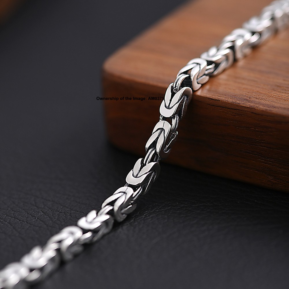 Pure 925 Sterling Silver Square Byzantine Chain Bracelet 5mm Link Unisex Jewelry