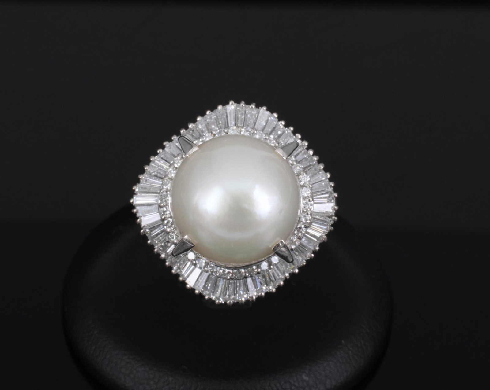 Fine 14.7mm South Seas Pearl & 1.85ct Diamond Platinum Halo Ring, 21.6g Size 8
