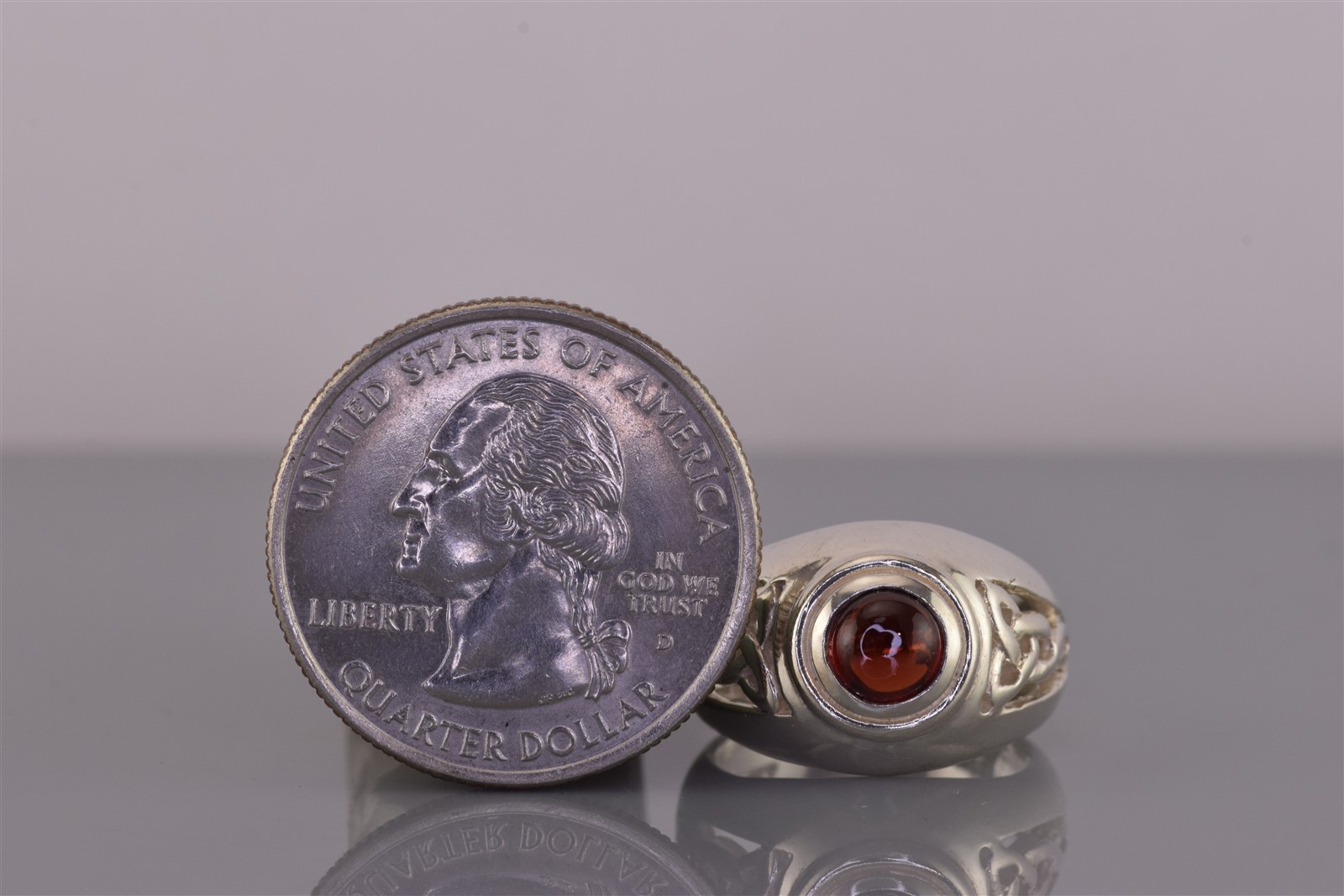 Peter Stone Sterling Silver Red Garnet Open Celtic Knot Band Ring 925 Sz: 5
