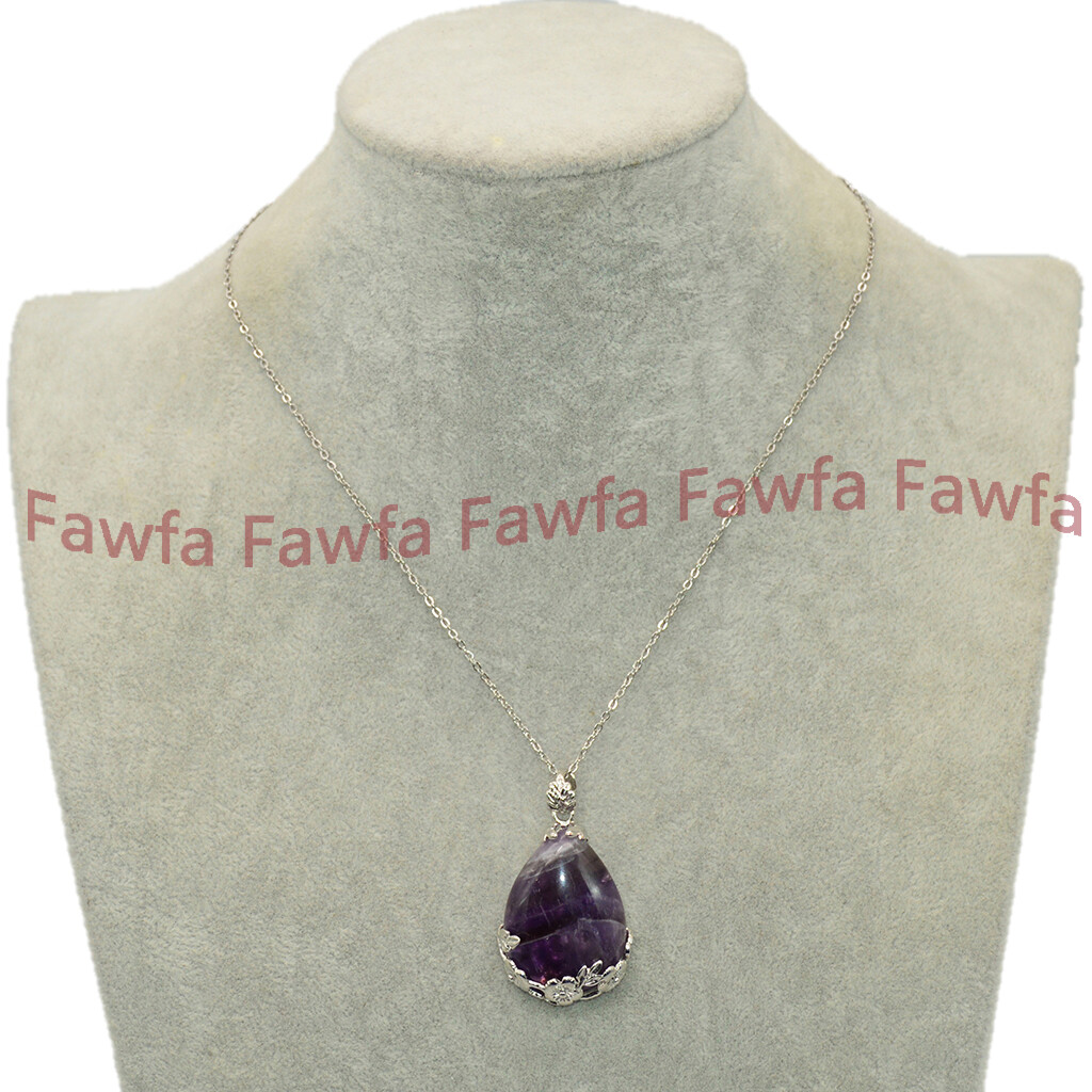 25x35mm Teardrop Gemstone Flowers Pendant Tibet 925 Silver Necklaces + Chain 17′