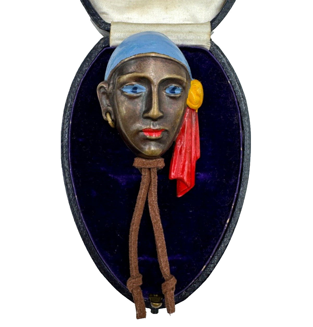 SUPER RARE PIRATE FIGURAL ANTIQUE OLD VINTAGE COLORFUL ENAMEL BROOCH PERFECT CND