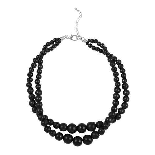 Stainless Steel Wood Beaded Double Row Necklace Jewelry Gift for Women Size 18