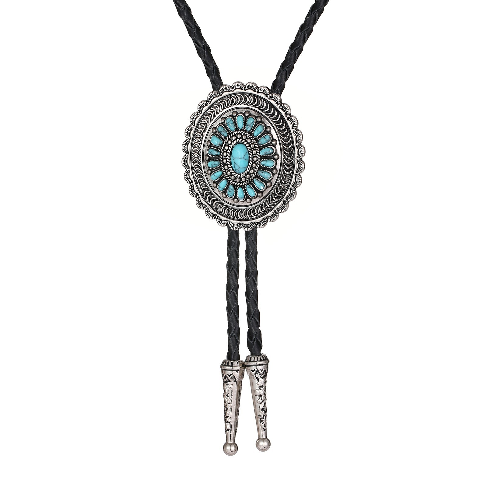 Vintage Bolo Tie Turquoise Stone Silver Sterling Cowboy Men Oval Navajo