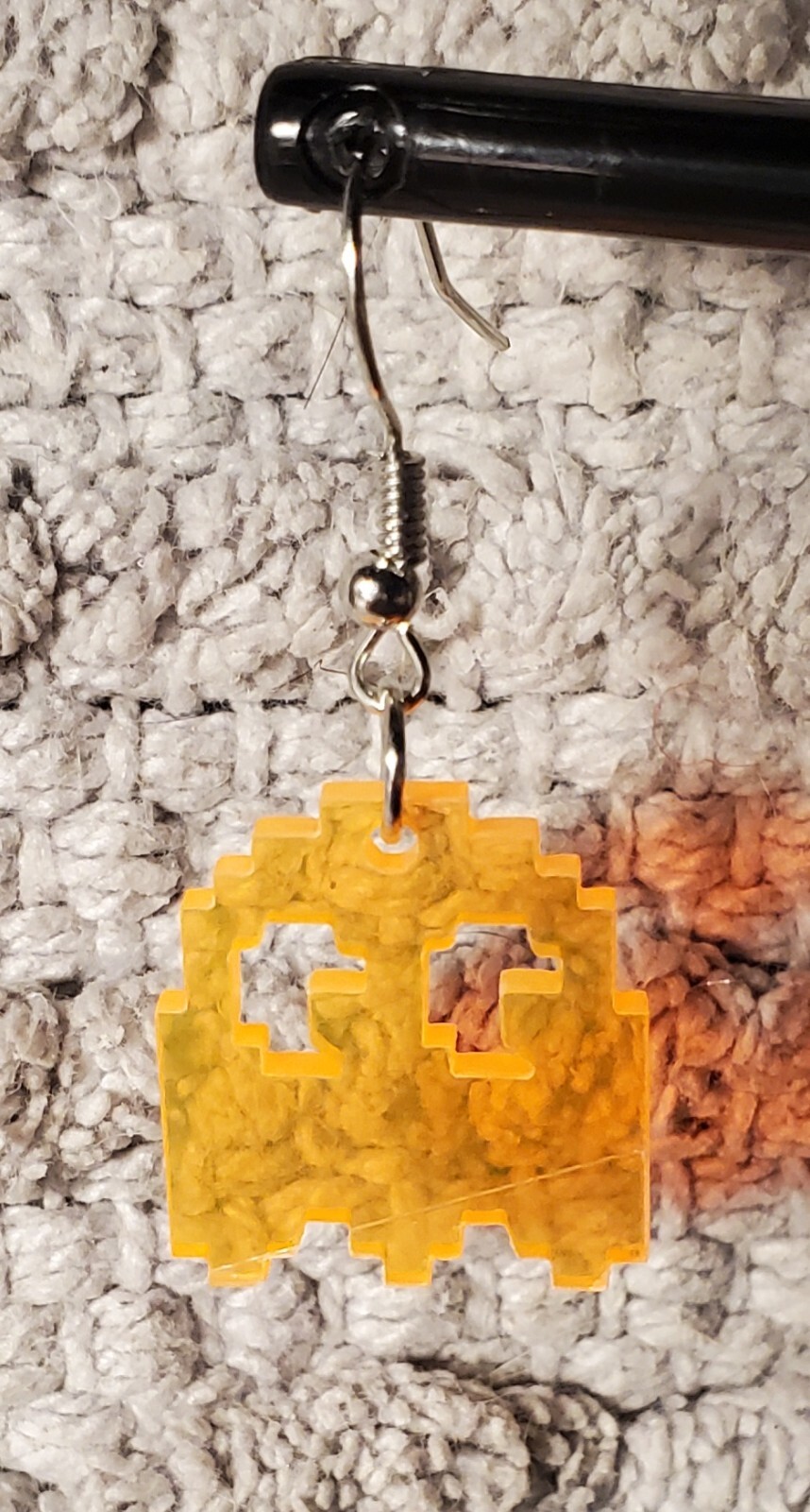 Otis P. Vintage Inspired Retro Translucent Orange Pac Man Ghost Dangle Earrings
