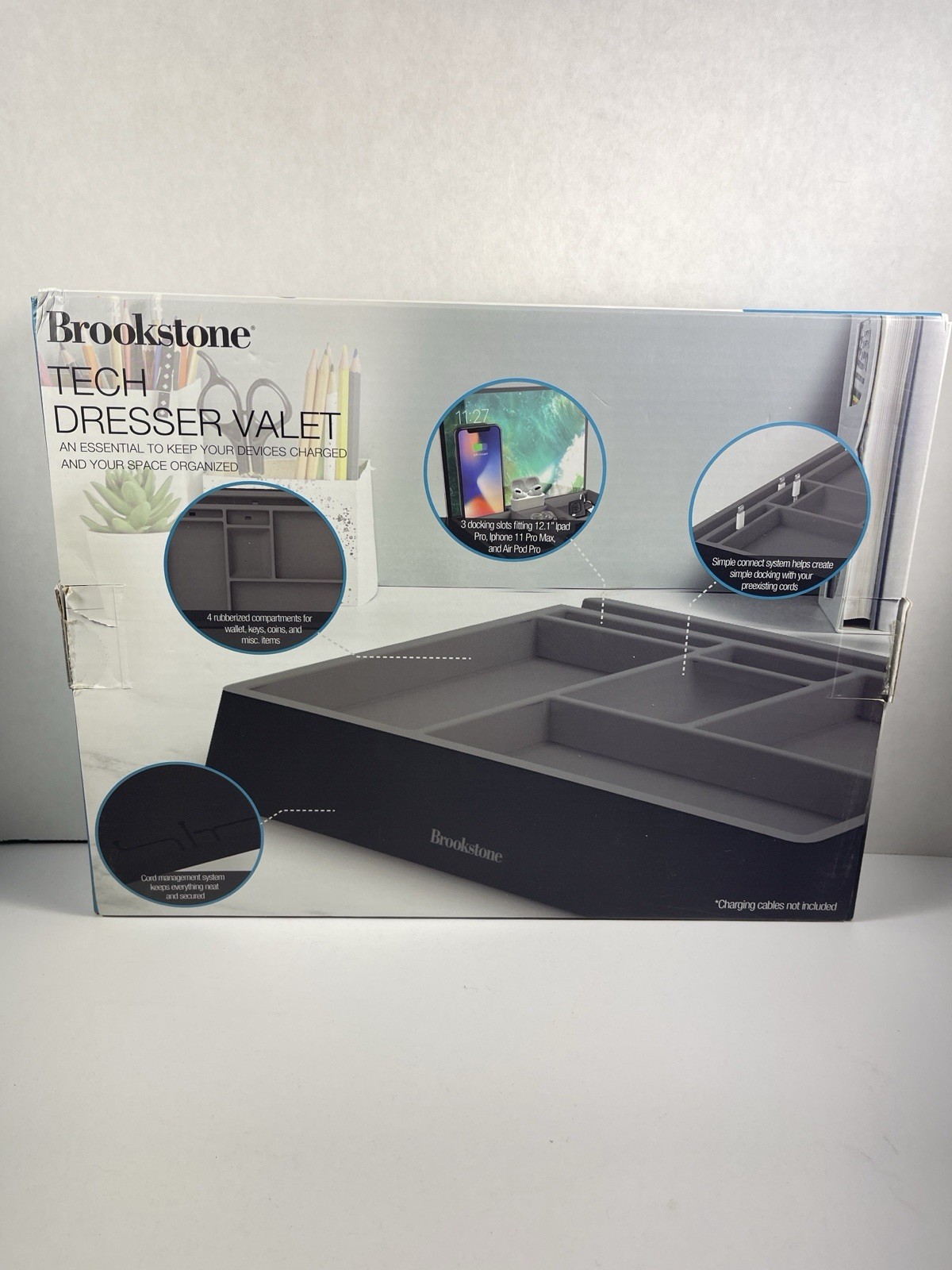 Brookstone Tech Dresser Valet Organizer Charging Station