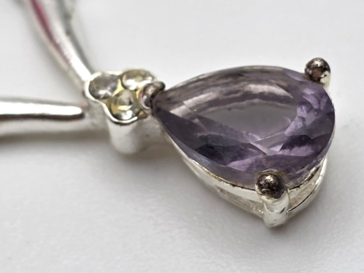 Purple Teardrop Crystal Pendant Necklace Silver Tone Omega Chain Avon 18.5 in