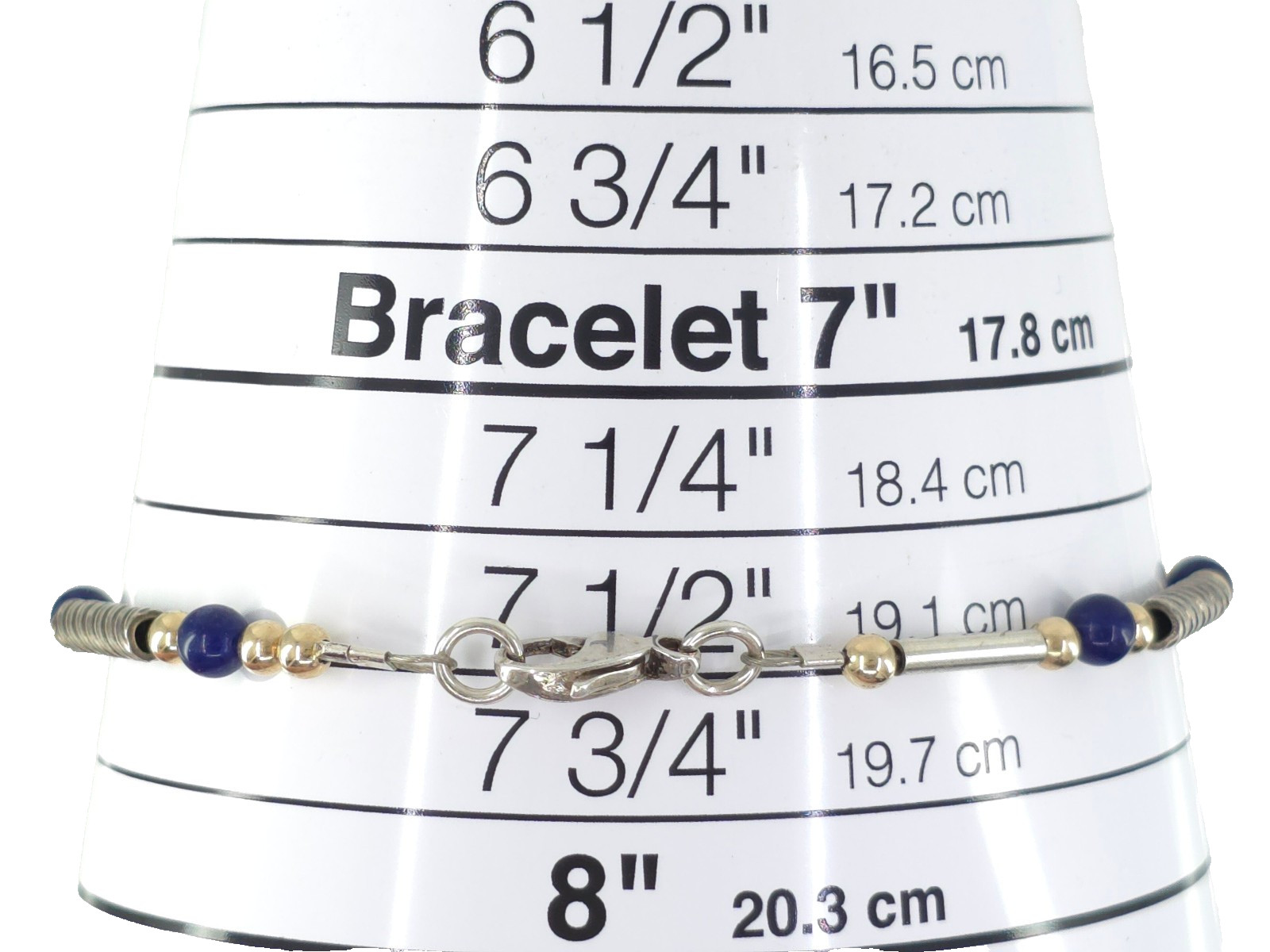 VINTAGE 4mm NATURAL LAPIS LAZULI BEADS 3mm 1OK GOLD BEADS and STERLING BRACELET