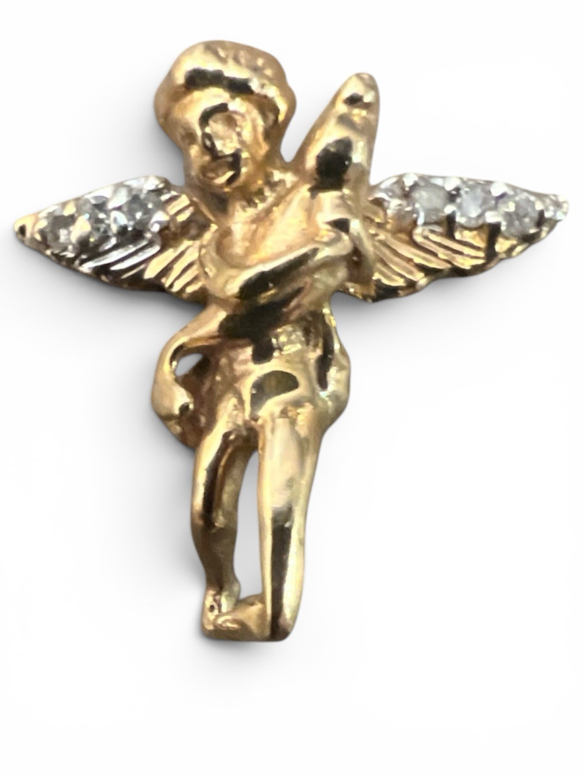 vtg made in Italy 2 gram 14k gold/6Diamond guardian angel pendant sparkly