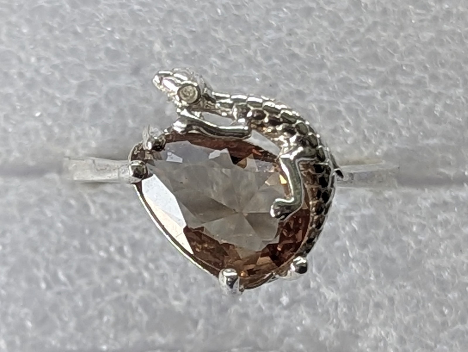 Vintage ring sterling silver 925 Size 11 Wt 3.17g Lizard Gecko Smoky quartz Gem