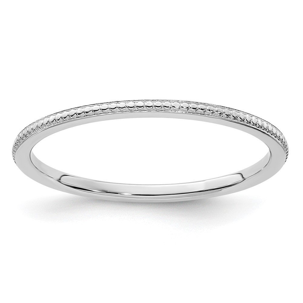 14K White Gold 1.2mm Beaded Stackable Wedding Band Ring Size 9.5