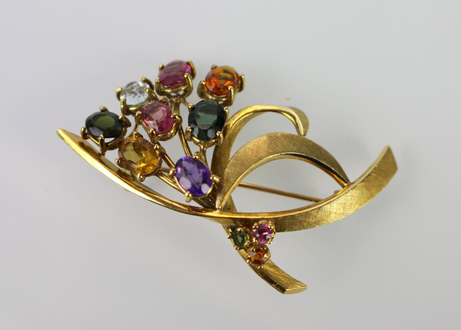 Gorgeous Vintage 18kt 750 Yellow Gold Amethyst, Citrine Bundle Pin Brooch 13.0 G