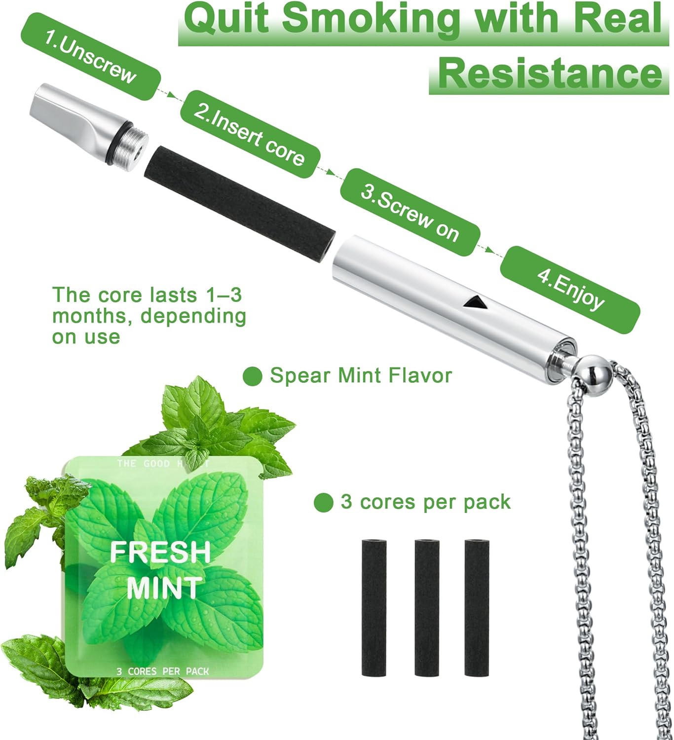 Breathing Necklace With Adjustable Resistance Quit Smoking Inhaler Refillable