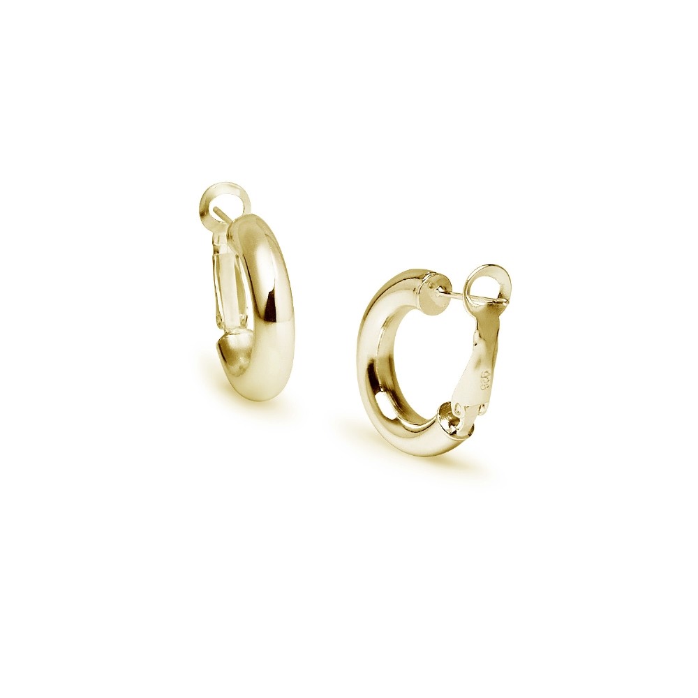 Round Clutchless 5x20mm Hoop Earrings in Polished Yellow Gold Plated 925 Silver