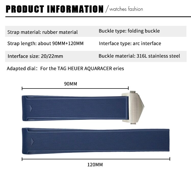 20mm 21mm 22mm Rubber Silicone Band Strap For Tag Heuer CARRERA AQUARACER Watch