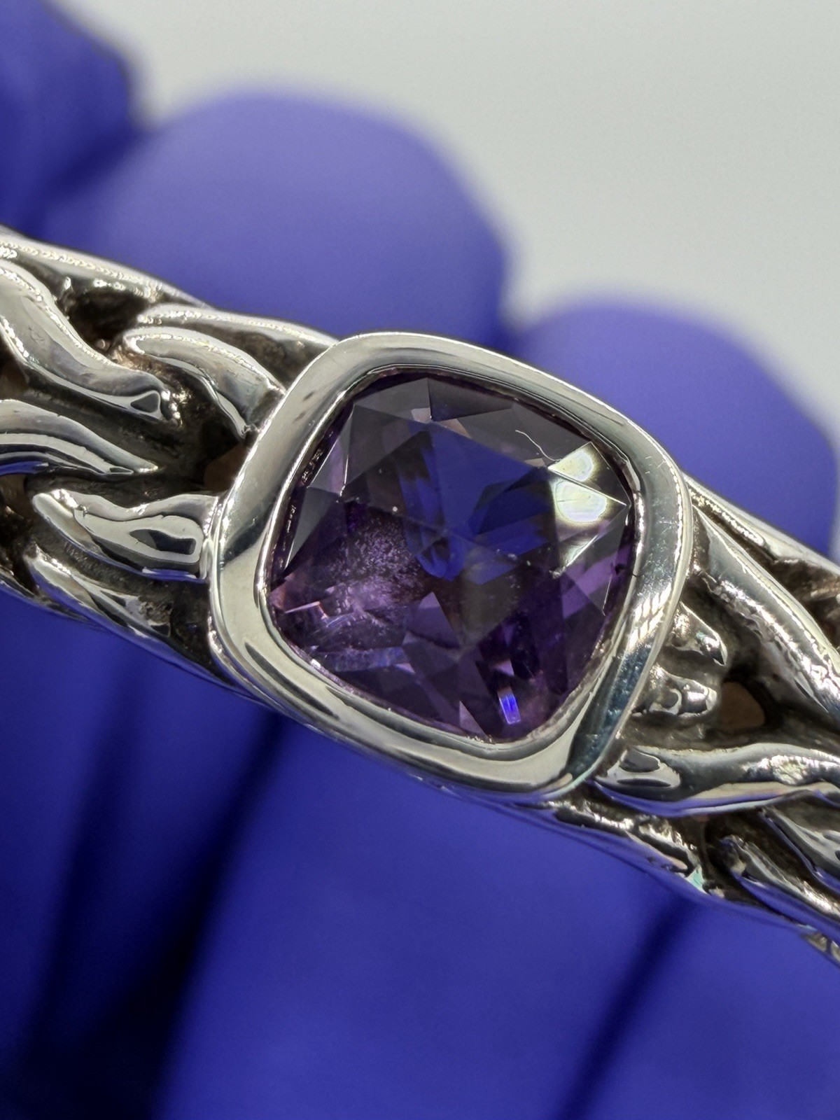 John Hardy 925 Sterling Silver & Purple Amethyst Cuff Bracelet 6.3mm 27.8g Sz 7