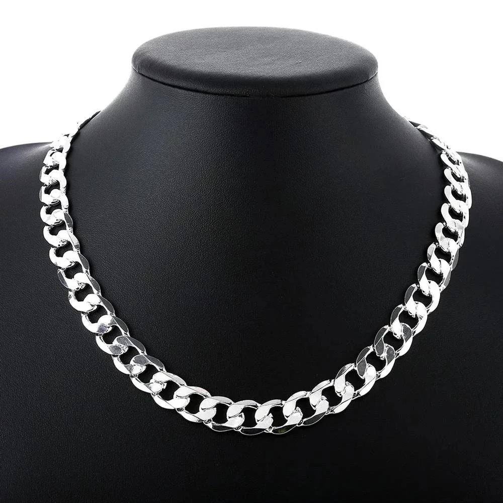 925 sterling Silver necklace for men classic 12MM chain 18-30 inch fine Fashion