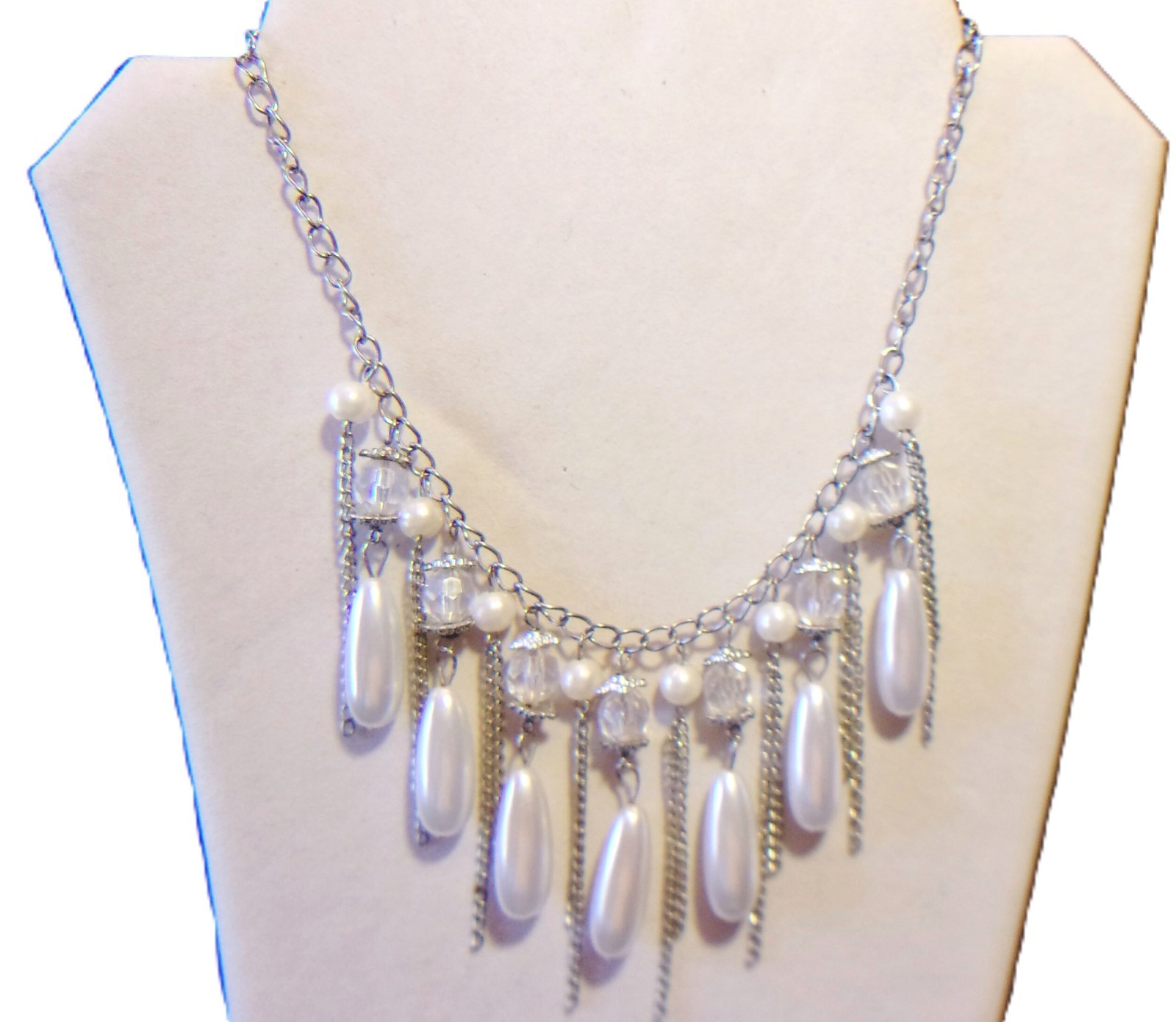 Vintage Dangle Drop Necklace Wedding Jewelry Bridal Chandelier Fringe Beaded