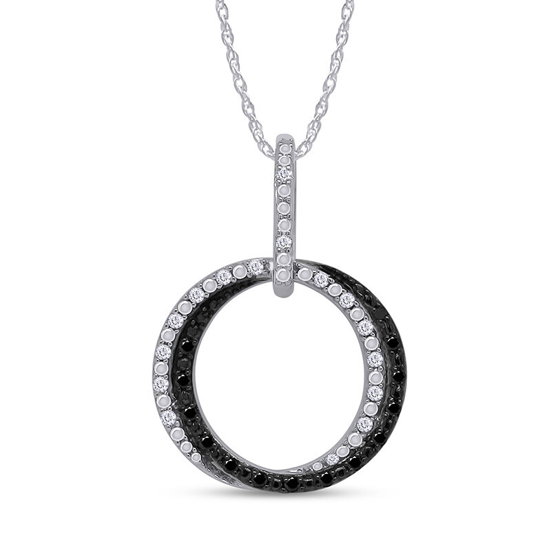 Peace Sign Pendant 1/7ct White & Black Real Diamond 10K Solid Gold, 18″ Chain