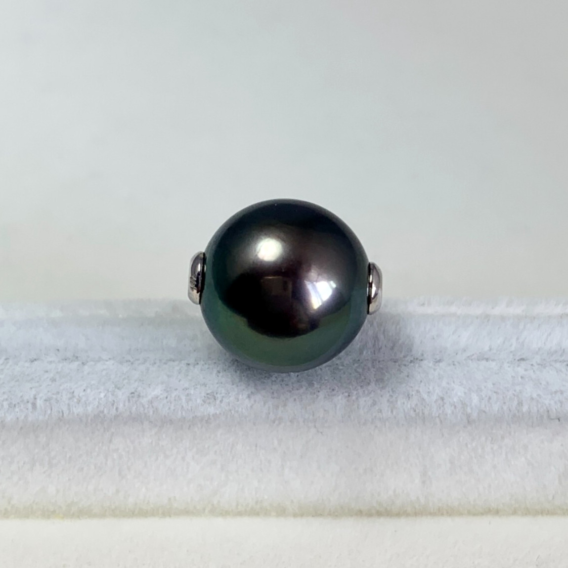 AAA Big 12.3mm Round Green Tahitian Loose Pearl,Full Drilled,14Kt White Gold
