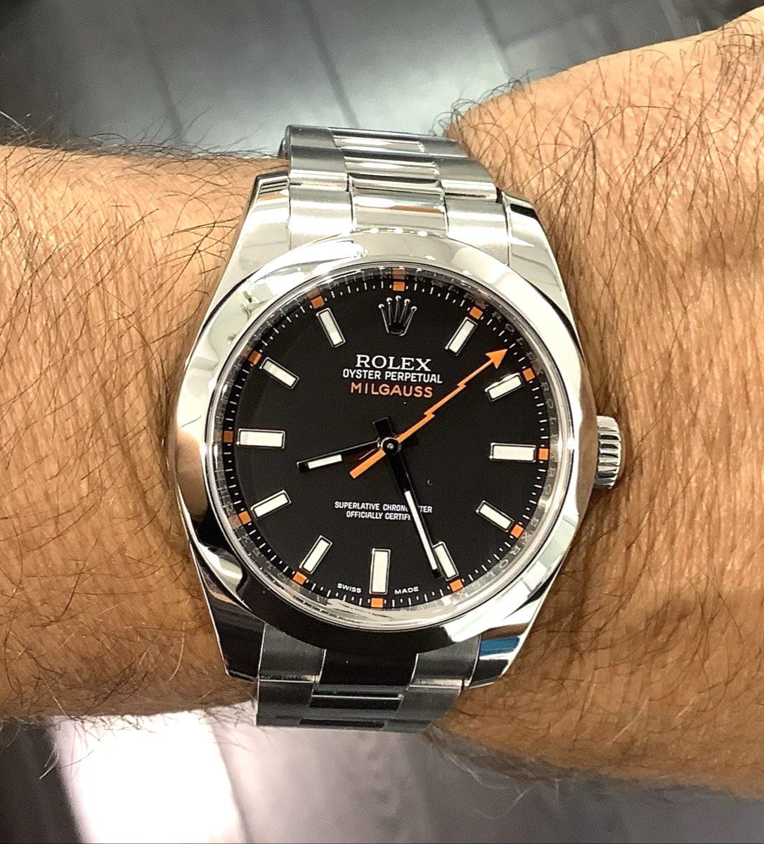 ROLEX 116400 Oyster Perpetual Milgauss 40mm S/S Black Dial Automatic Watch VGC+