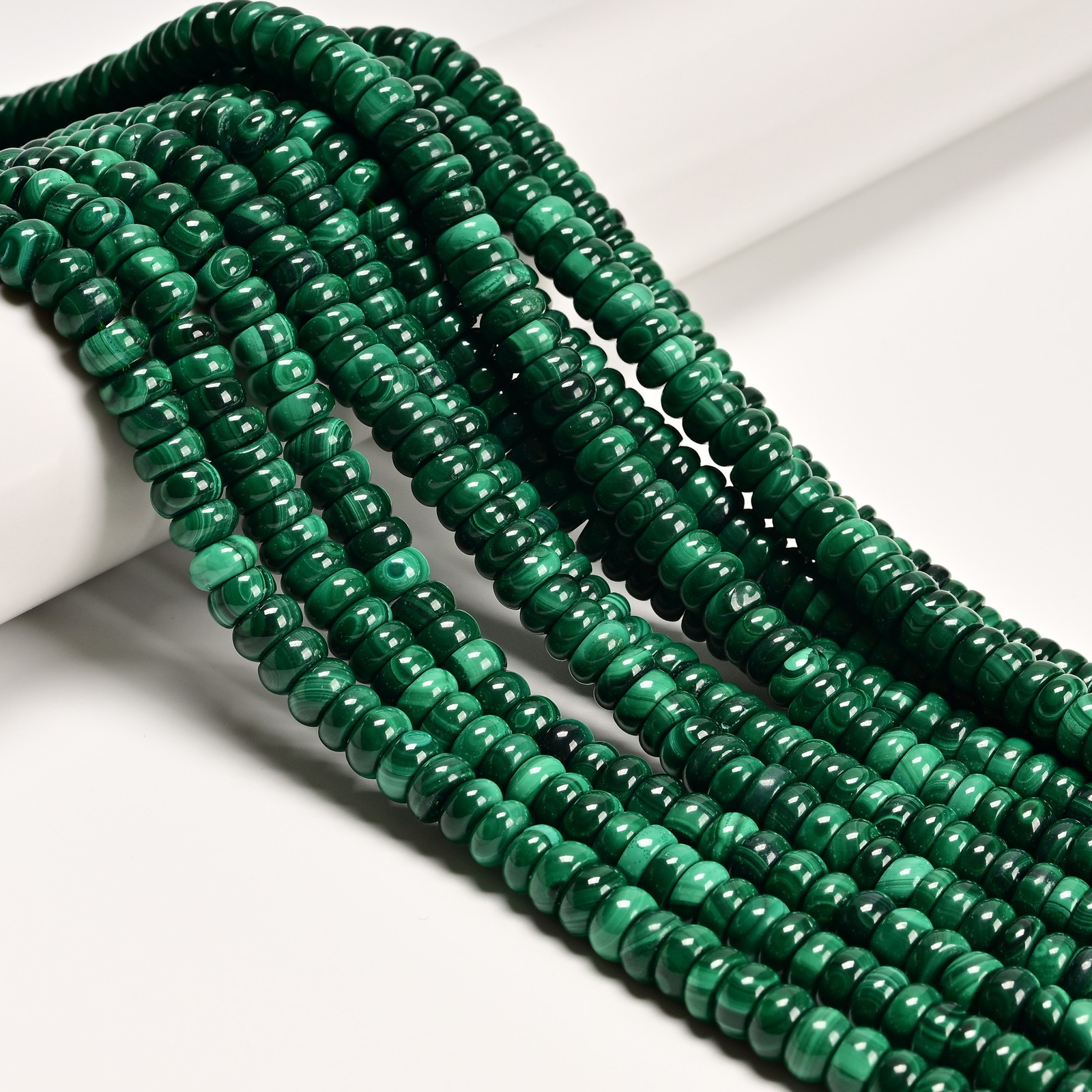 High Quality Natural Malachite Smooth Rondelle Disc Beads 2-4.5x8mm 15.5”Strand
