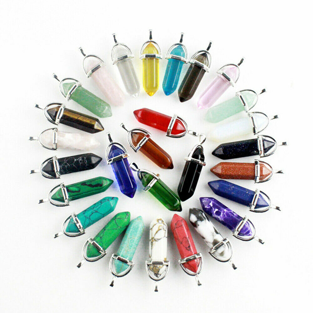 32PC Chakra Quartz Crystal Point Healing Gemstone Pendant Necklace Stone