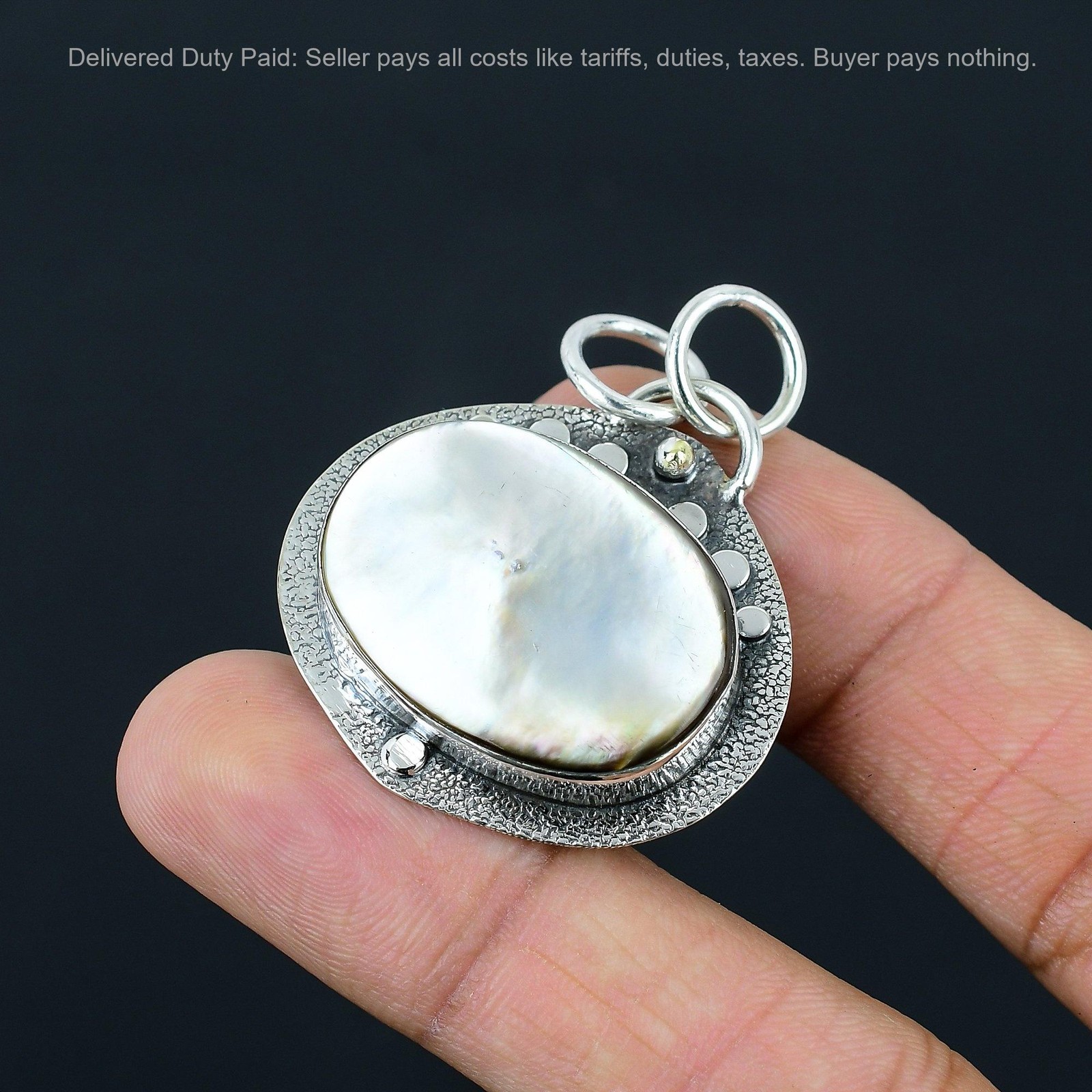 June Oval Natural Mother Of Pearl Artisan Birthday Pendant 925 Sterling Silver