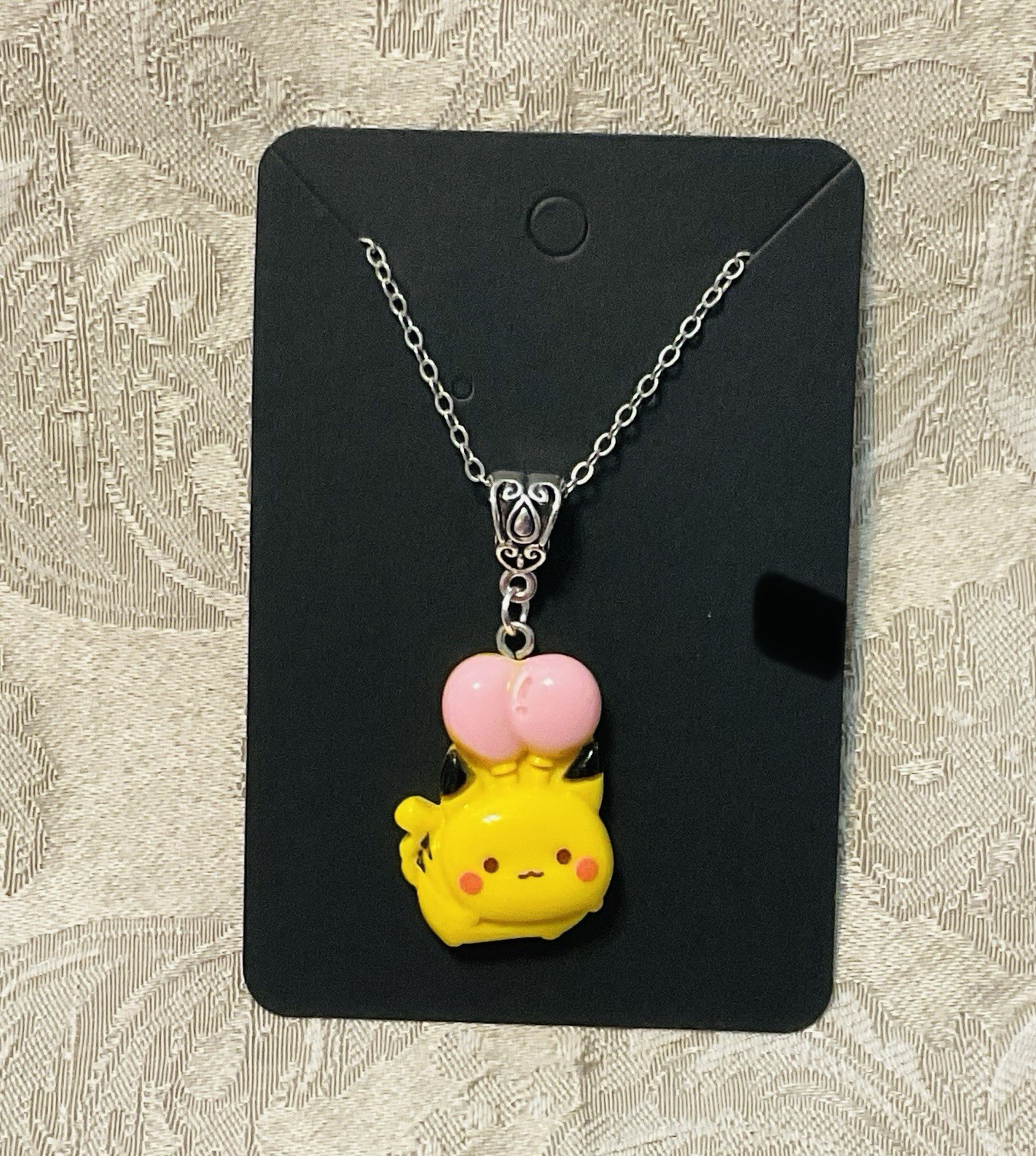 Japanese Anime Pokemon Pikachu Balloon Resin Video Game Adorable Silver Necklace