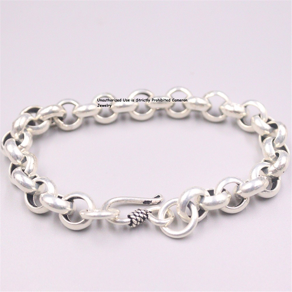 Pure S925 Sterling Silver Chain Men 10mmW Cable Link Bracelet 25-26g 8.26inch L
