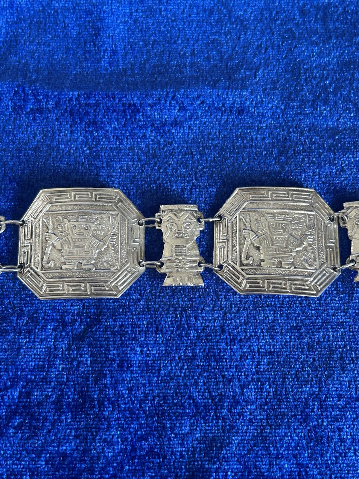 Vintage Estate Sterling Silver Inca Guardians Panel Bracelet Handmade Peru Old