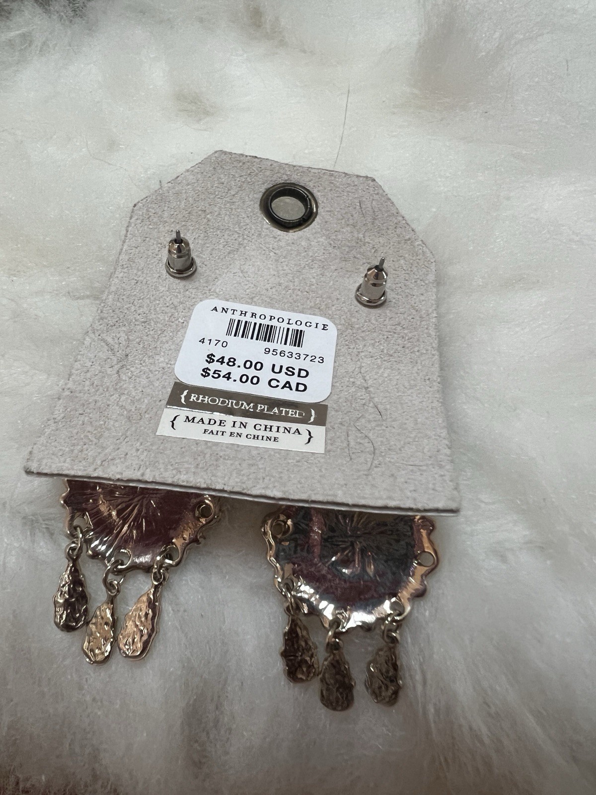 Anthropologie Rhodium Plated Western Pendant Drop Earrings Butterfly Back