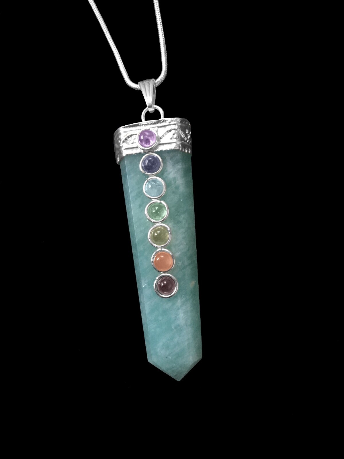 Amazonite Crystal Chakra Pendant LARGE Sterling Silver Point Necklace CHARGED