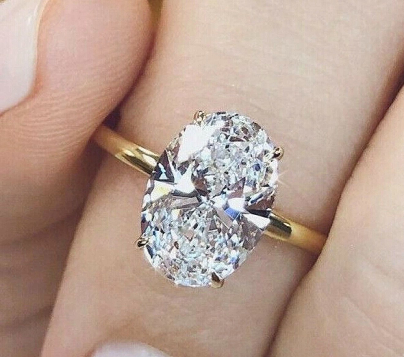 3.00 CT Oval Cut Moissanite Solitaire Engagement Ring Solid 14K Yellow Gold