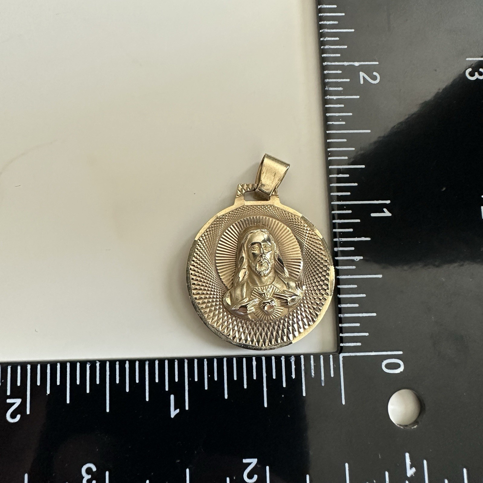 10K Yellow Gold Sacred Heart Jesus Virgin Mary Reversible Pendant 3.48g