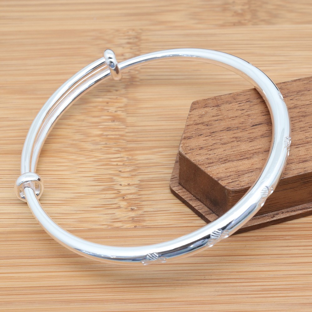 Pure S999 Fine Silver 999 Bangle 5mm Butterfly Push Bracelet 25-26g ID:57-60mm