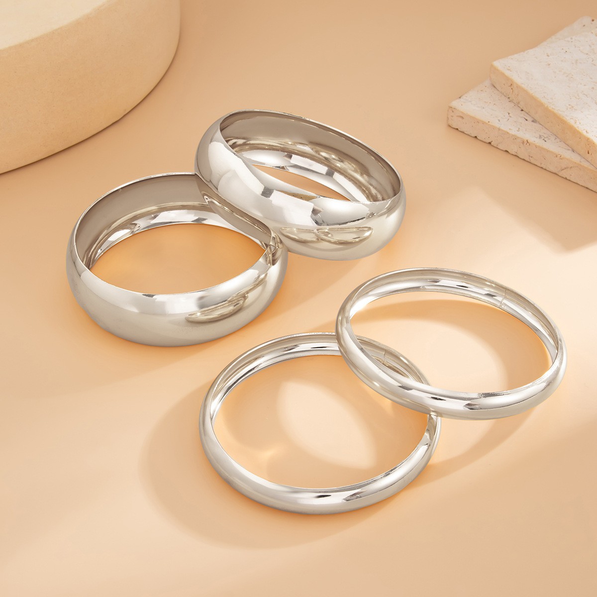 Gold Bangle Bracelet Set 4Pcs Chunky Smooth Curved Geometric Fashion Jewelry