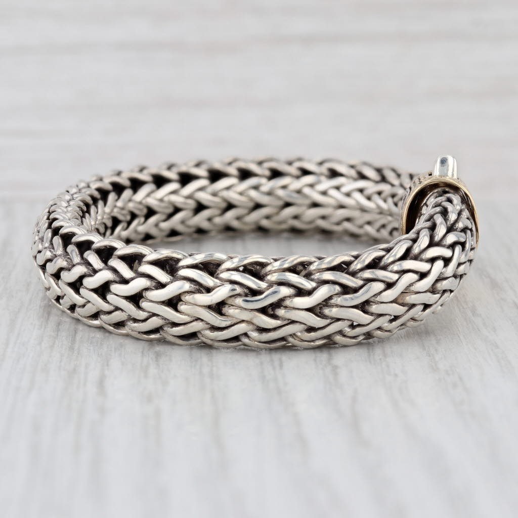 John Hardy Classic Woven Wheat Chain Bracelet Sterling Silver 18k Gold 7.72″