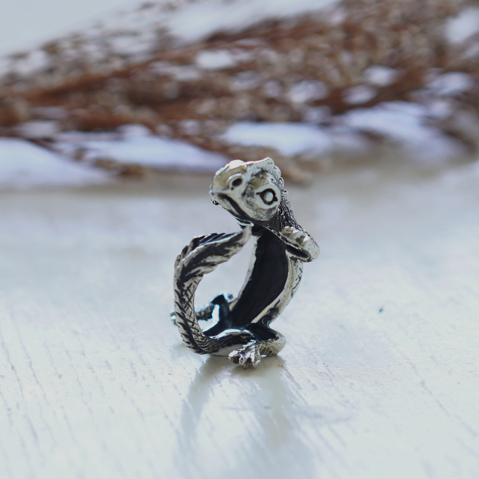 Gecko Chameleon sterling silver ring animal woman Jewelry Boho lizard bugbear